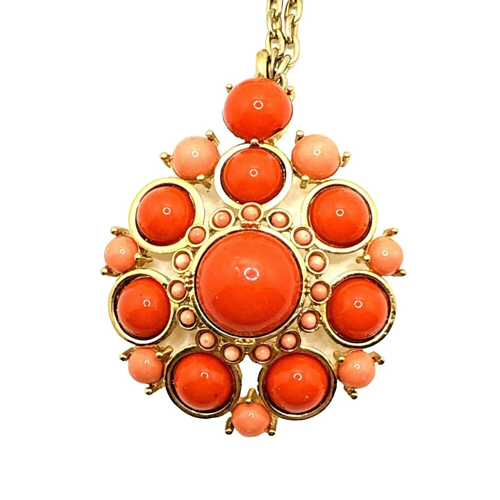 BANANA REPUBLIC Coral Orange Amulet Pendant Necklace Statement Long Boho 36